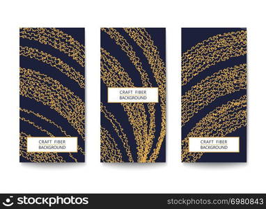 Set of rectangular flyers with a pattern of abstract yarns and fibers. Asymmetrical and two-color template. Flat Vector design. Three banners with abstract pattern