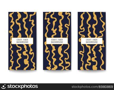 Set of rectangular flyers with a pattern of abstract yarns and fibers. Asymmetrical and two-color template. Flat Vector design. Three banners with abstract pattern
