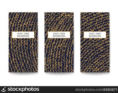 Set of rectangular flyers with a pattern of abstract yarns and fibers. Asymmetrical and two-color template. Flat Vector design. Three banners with abstract pattern