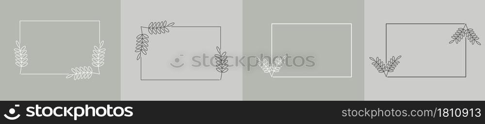 Set of rectangular frames framed by plants for posters, cards, invitations and creative designs. Flat style