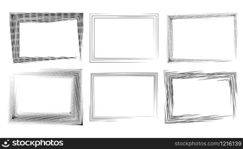 Set of rectangular frames with strokes and engraving. Vector element for your design. Set of rectangular frames with strokes and engraving. Vector ele