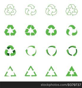Set of Recycle icon. Recycling symbols. Green arrows. Flat vector illustration.
