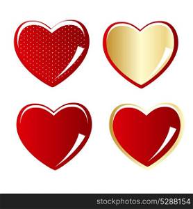 Set of red and gold heart vector illustration