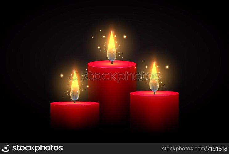 Set of red candles of different lengths. Vector element. Burning candle.. Set of red candles of different lengths. Vector element. Burning