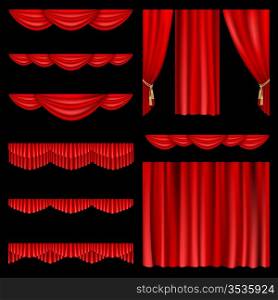 Set of red curtains to theater stage. Mesh.