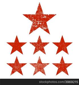 Set of red grunge star. Vector illustration. . Set grunge star