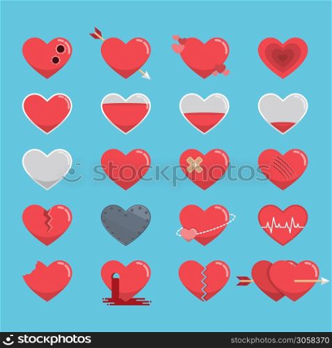 Set of red hearts icon for Valentine&rsquo;s Day