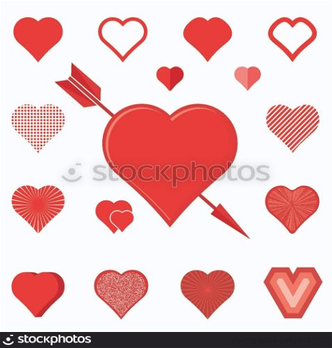 set of red hearts silhouette icons