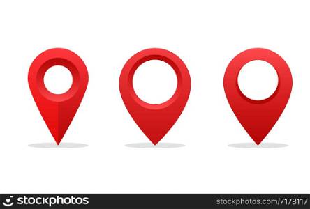 Set of Red location pin, map pointer icon. Eps10. Set of Red location pin, map pointer icon