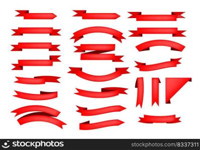 Set of red ribbon scrolls. Frame, celebration, promotion. Can be used for topics like background, collection, advertising