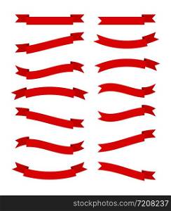 Set of red ribbons for design and decoration. flat design.