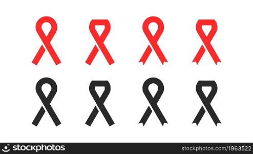 Set of red ribbons. International AIDS Day. December 1. Vector illustration