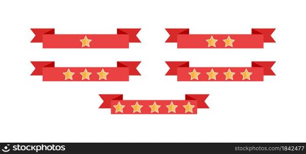 set of red ribbons with rating stars. Flat style