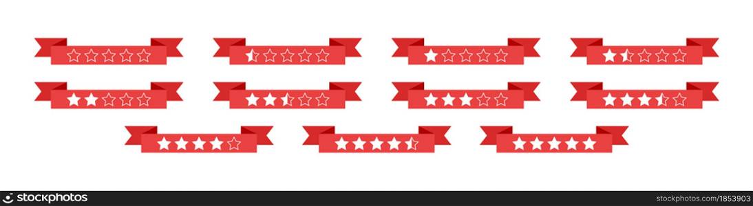 set of red ribbons with rating stars. Flat style