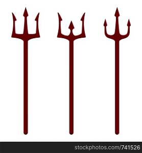 Set of red tridents isolated on white background. Devil, neptune tridents. Cartoon style. Clean and modern vector illustration for design, web.