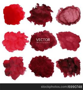 Set of red watercolor background, Brush stroke logo, Vector illustration.