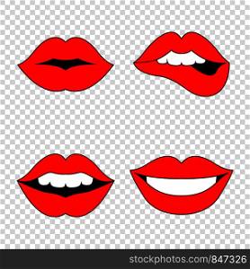 Set of red womans lips. Lips set. Lips in flat design. Eps10. Set of red womans lips. Lips set. Lips in flat design.