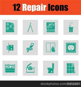 Set of repair icons. Set of repair icons. Green on gray design. Vector illustration.