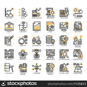 Set of research and analysis thin line and pixel perfect icons for any web and app project.