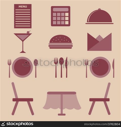 Set of restaurant color icons, stock vector