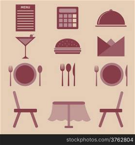 Set of restaurant color icons, stock vector