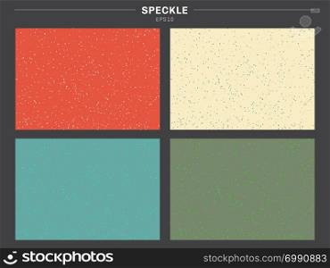 Set of retro color tone background speckle pattern texture. Dirty specks grit rough sand vintage style. Grunge effect. Vector illustration