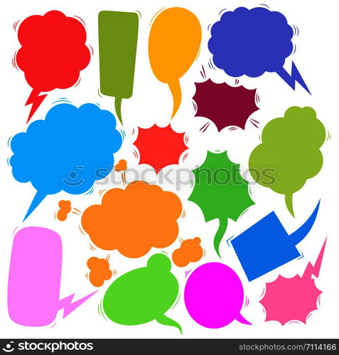 Set of retro comic empty colored speech bubbles. Design elements for poster, banner, card, flyer, infographic. Vector illustration