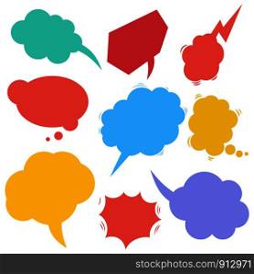 Set of retro comic empty colored speech bubbles. Design elements for poster, banner, card, flyer, infographic. Vector illustration