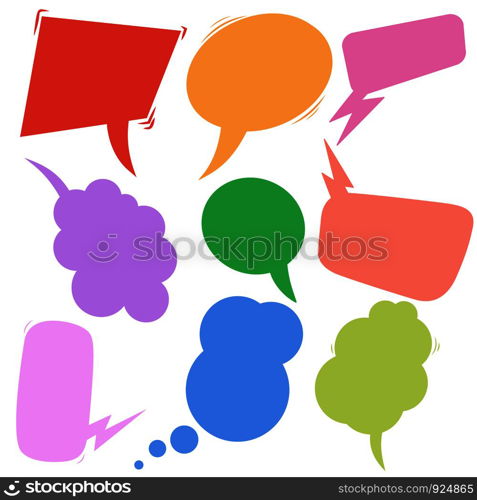 Set of retro comic empty colored speech bubbles. Design elements for poster, banner, card, flyer, infographic. Vector illustration