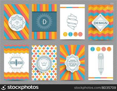 Set of Retro Insignias and Logotypes, brochures in vintage style. Vector.