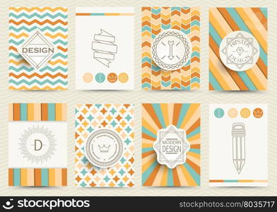 Set of Retro Insignias, Logotypes, brochures in vintage style. Design templates. Set of Business Signs and Logos, Identity Elements and Labels, Badges and Frames, backgrounds.