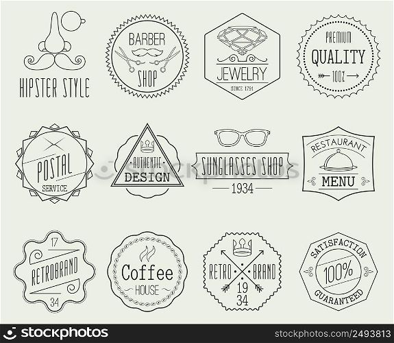 Set of retro line emblems with hipster elements isolated vector illustration. Retro Labels Set