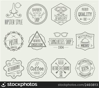 Set of retro line emblems with hipster elements isolated vector illustration. Retro Labels Set