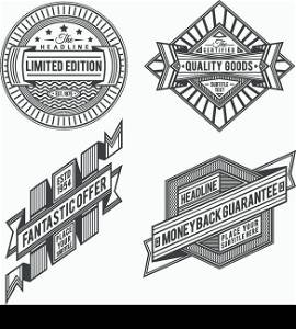 set of retro outline ribbon vintage style labels and banners in black color design