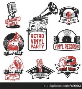 Set of retro party emblems. Design elements for logo, label, emblem, sign, badge. Vector illustration