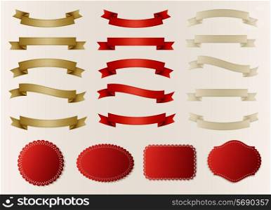 Set of retro ribbons, labels, stickers and tags. Vector illustration.