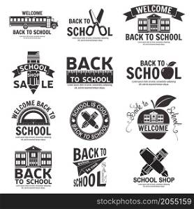 Set of retro school vintage badges and labels. For web design, mobile and application interface, also useful for infographics. School shop design. Vector illustration.. Set of retro school vintage badges and labels.