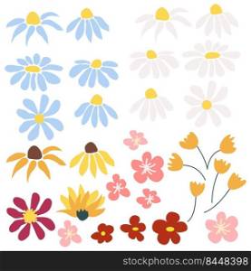Set of retro style 1970 flowers in bright colors. Groovy daisy retro for greeting cards, scrapbooking. Set of retro style 1970 flowers in bright colors. for greeting cards, Easter, thanksgiving, scrapbooking