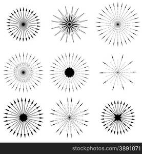 Set of Retro Sunbursts Symbols Isolated on White Background. Sunbursts