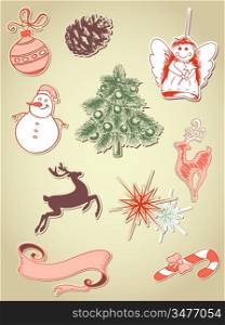 set of retro vector Christmas elements