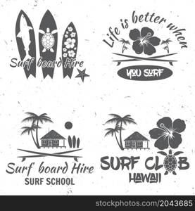 Set of retro vintage badges and labels. For web design, mobile and application interface, also useful for infographics. Surf club and surf school design. Vector illustration.