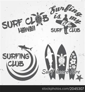 Set of retro vintage badges and labels. For web design, mobile and application interface, also useful for infographics. Surf club design. Vector illustration.. Set of retro vintage badges and labels.