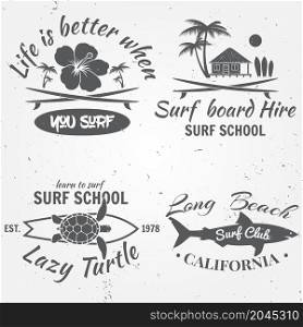 Set of retro vintage badges and labels. For web design, mobile and application interface, also useful for infographics. Surf club design. Vector illustration.. Set of retro vintage badges and labels.