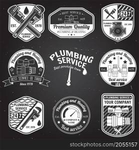 Set of retro vintage badges and labels. Plumbing service design. Elements on the theme of the plumbing service business. Vector illustration.. Set of retro vintage plumbing service badges.