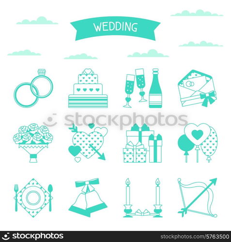 Set of retro wedding icons and design elements.