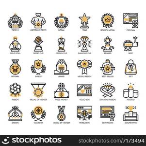 Set of rewards and badges thin line and pixel perfect icons for any web and app project.