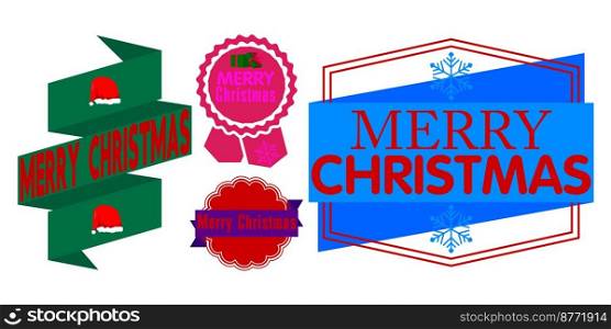 Set of ribbon with Merry Christmas text. Banner template. Label sticker. Sign.