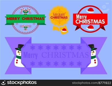Set of ribbon with Merry Christmas text. Banner template. Label sticker. Sign.