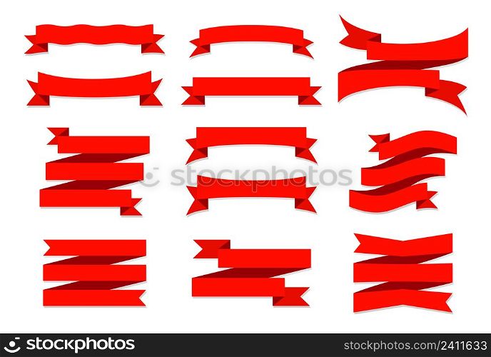 Set of ribbons, banners or gift wrapping tape isolated on background