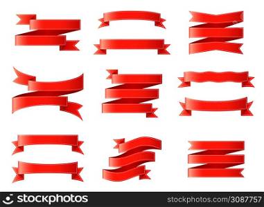 Set of ribbons, banners or gift wrapping tape isolated on background